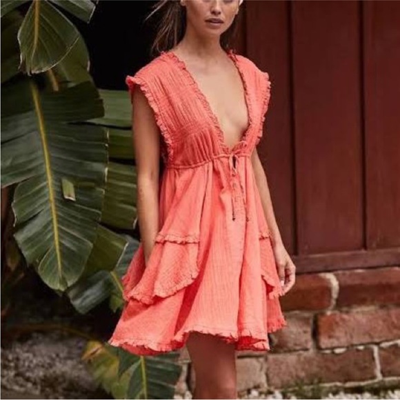 NEW Free People Endless‎ Summer Antoinette Mini Dress in Coral - Picture 8 of 9
